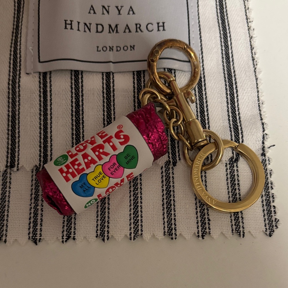 Anya Hindmarch Love Hearts Pink and Gold Keyring charm